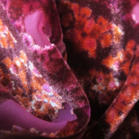 Anthropologie Women Large Red Pink Velvet Faux Wrap Full Sleeve Gathered Shirt - Picture 9 of 13